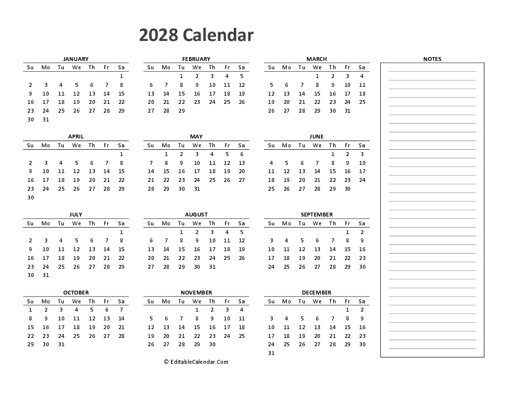 Free Printable Calendar 2028 Word PDF Excel Free Printable Calendar 2028 Word PDF Excel