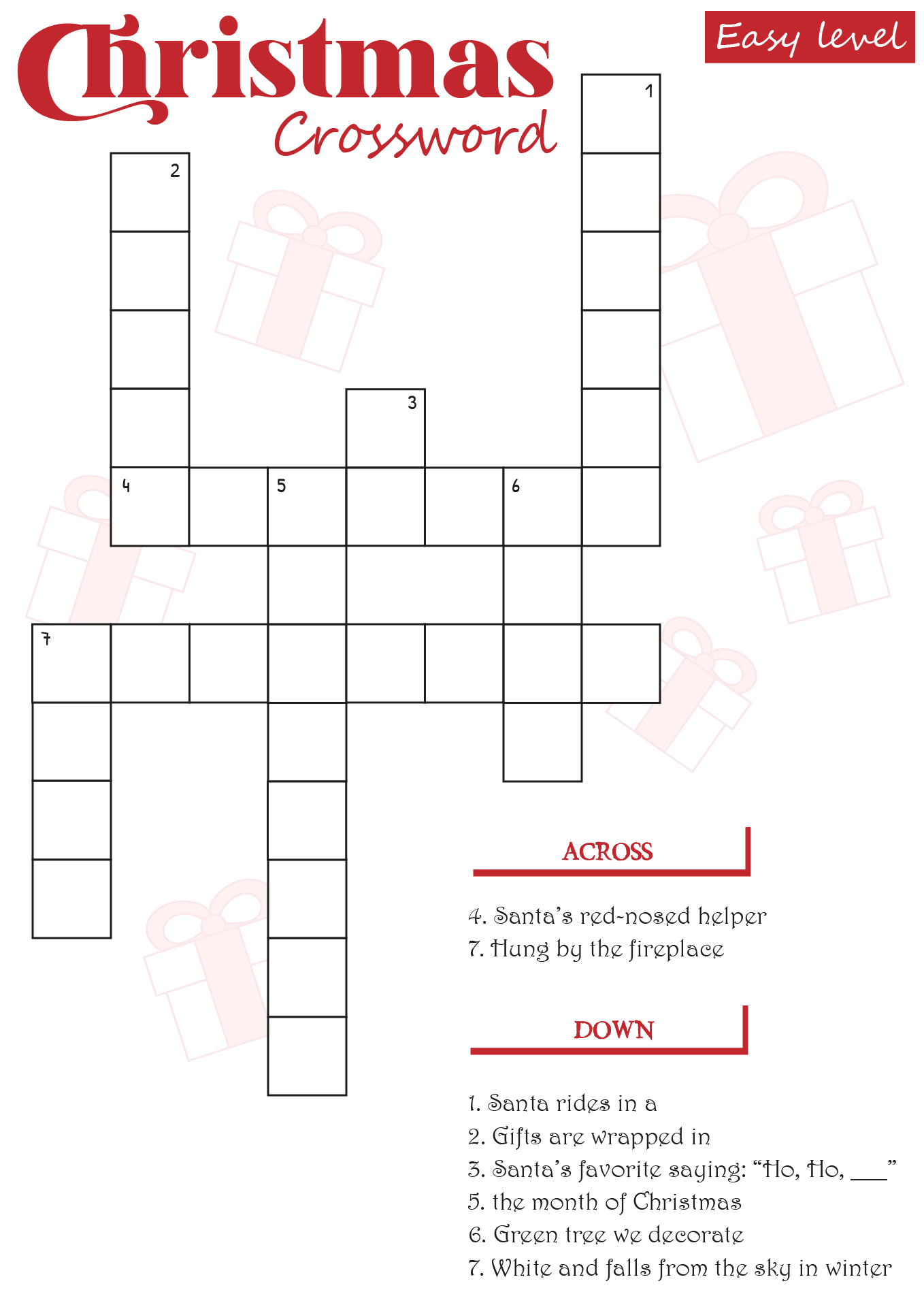 Free Printable Easy Crossword Puzzles