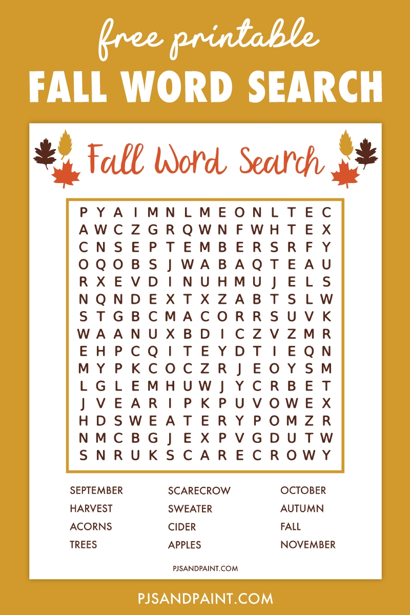 Free Printable Fall Word Search Pjs And Paint