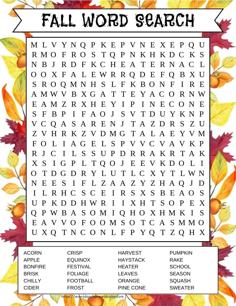 Free Printable Fall Word Searches For Kids