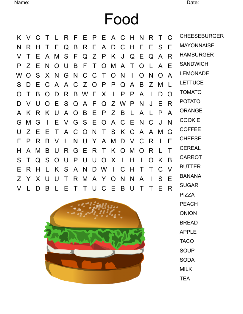 Free Printable Food Word Search Puzzles Word Search Maker