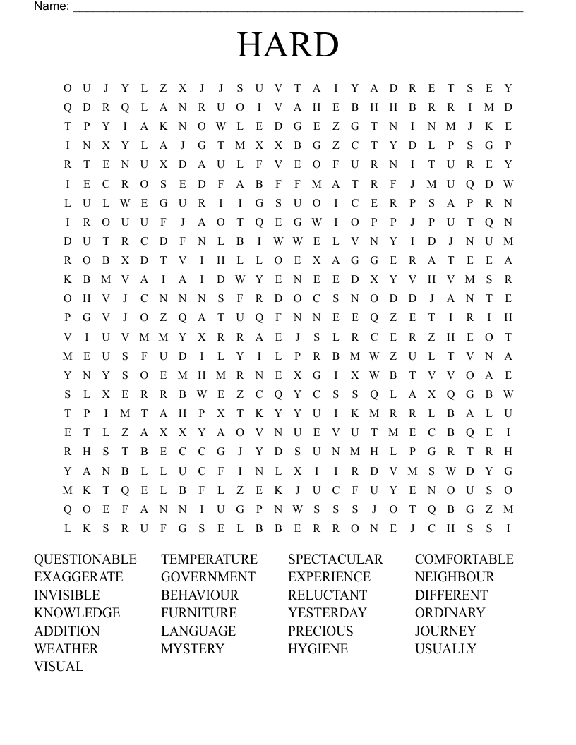 Free Printable Hard Word Search Puzzles Word Search Maker