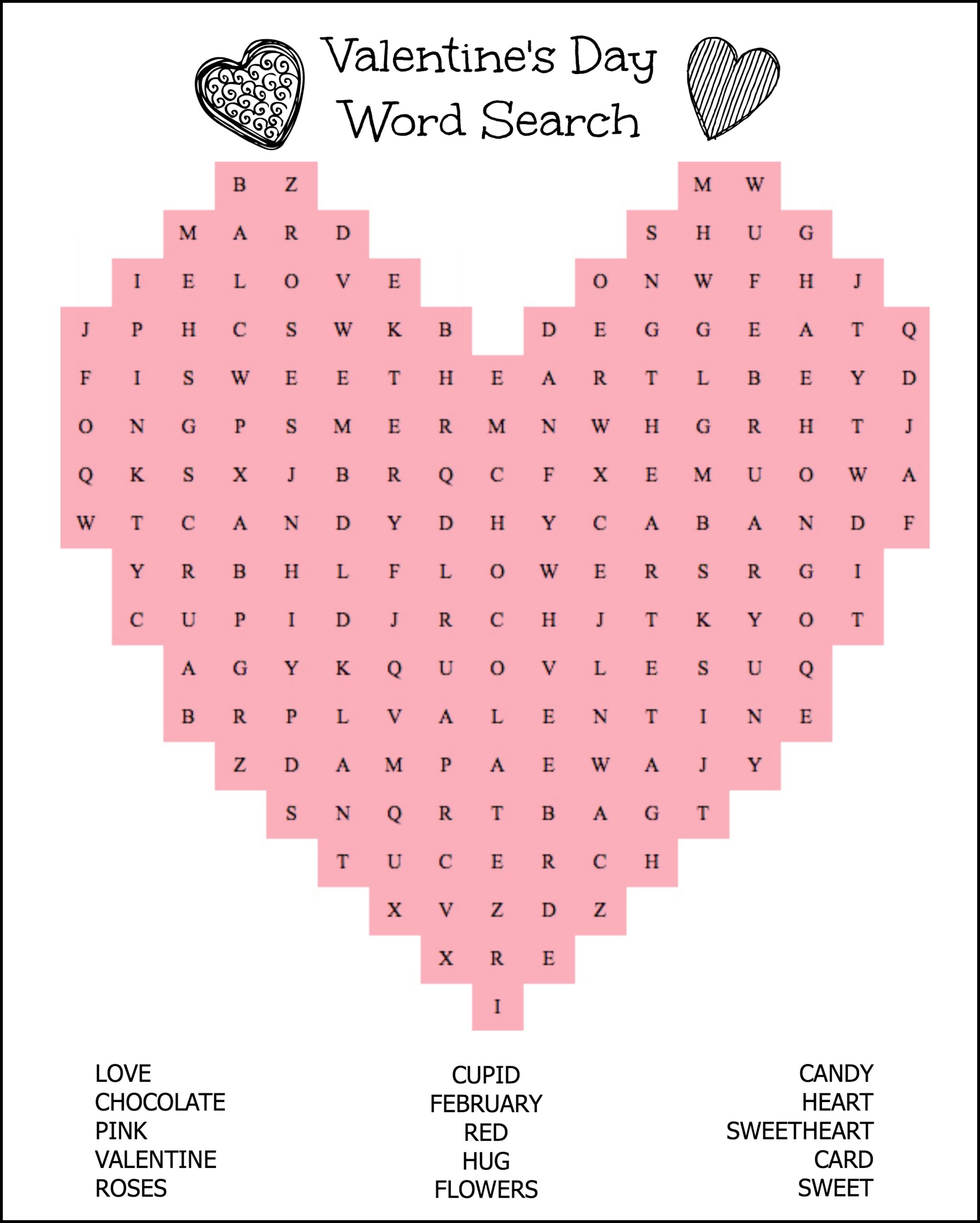 Free Printable Heart Shaped Valentine 39 s Day Word Search For Kids Free Printable Heart Shaped Valentine 39 s Day Word Search For Kids
