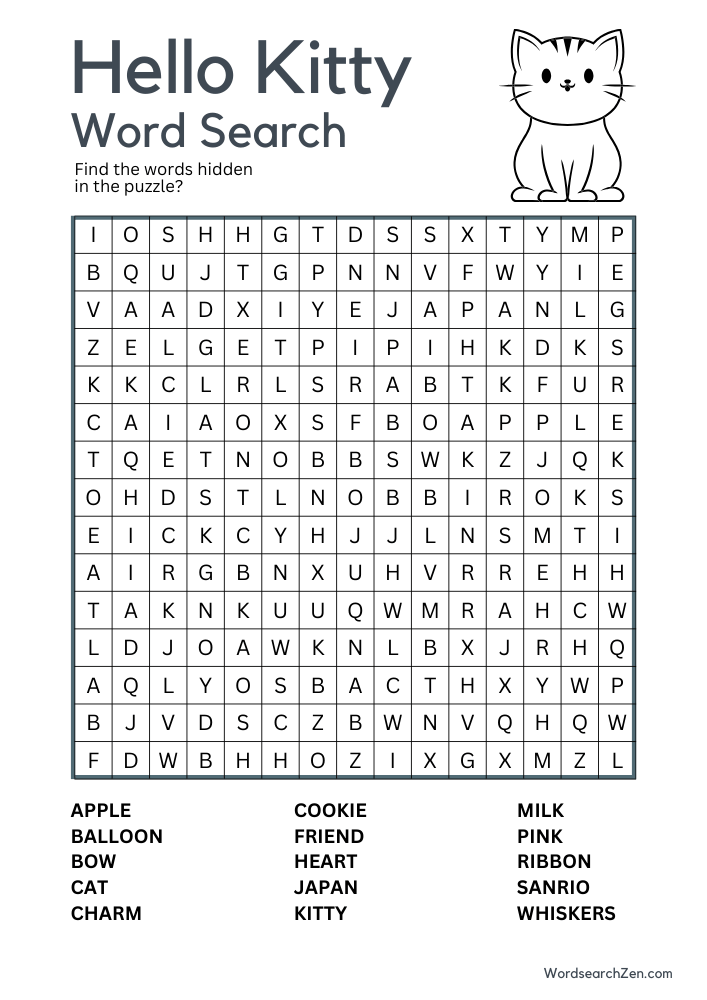 Free Printable Hello Kitty Word Search WordSearchZen