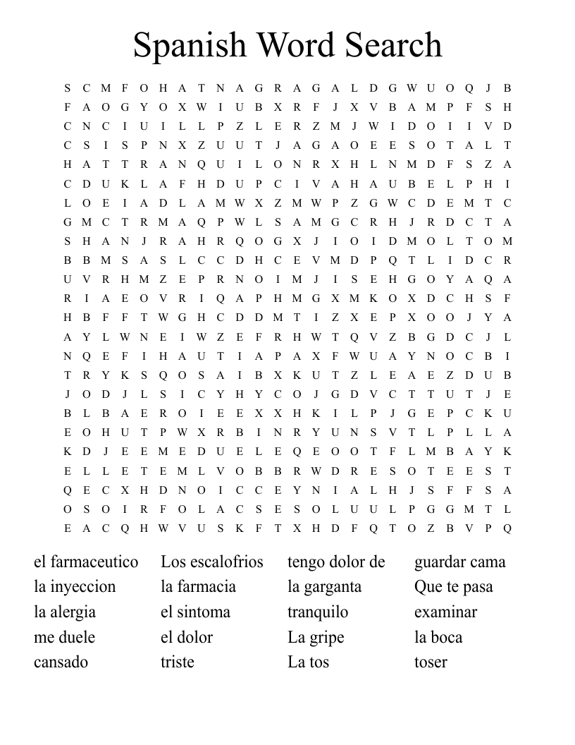 Free Printable Large Print Spanish Word Search