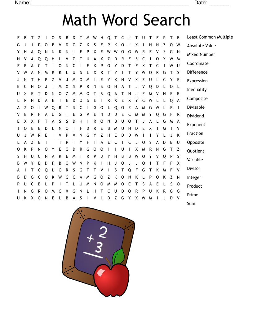 Free Printable Math Word Search