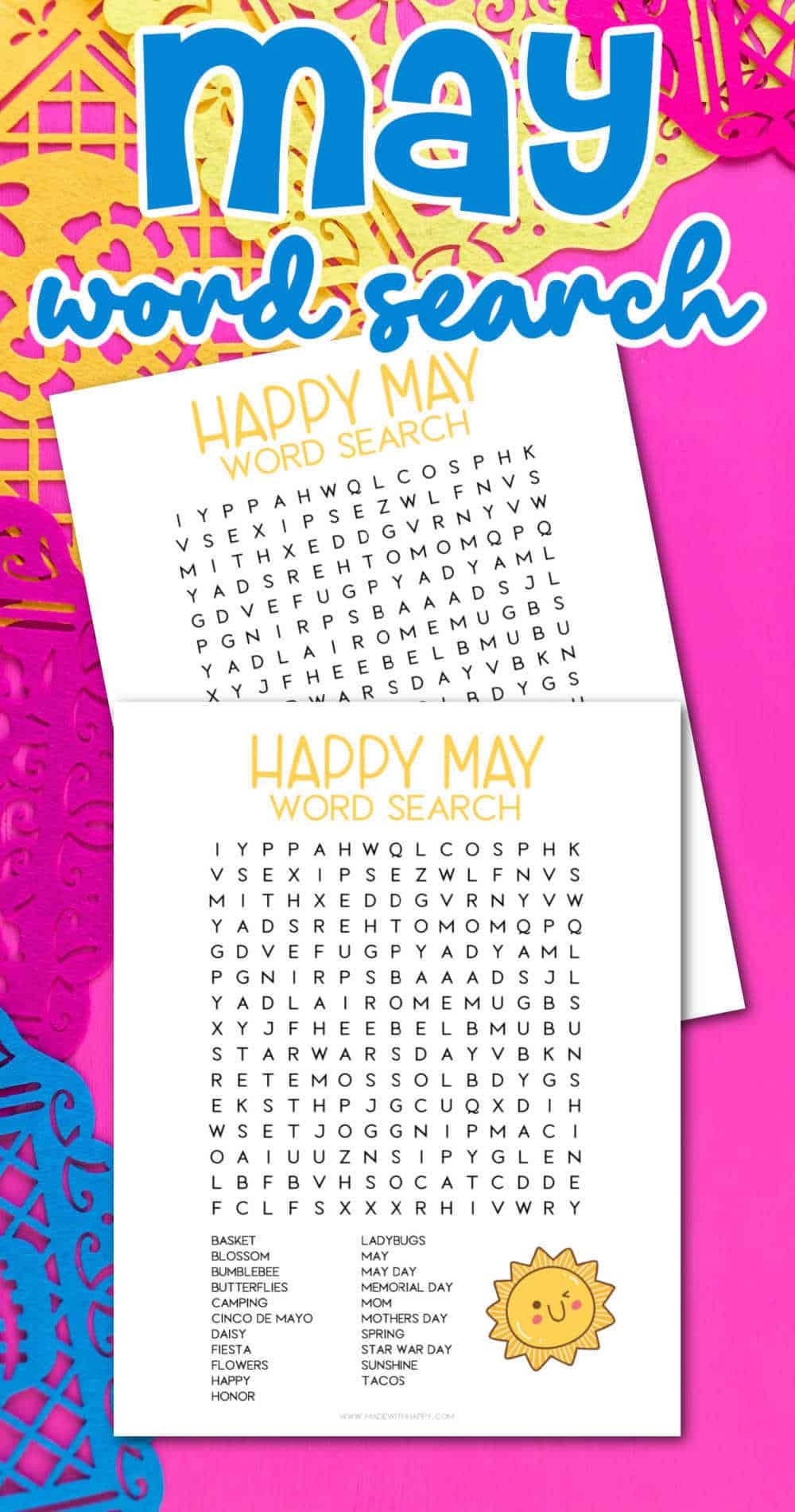 Free Printable May Word Search Puzzle For Kids Made With HAPPY