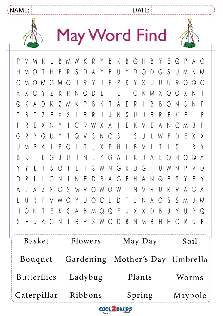 Free Printable May Word Searches Word Search Maker