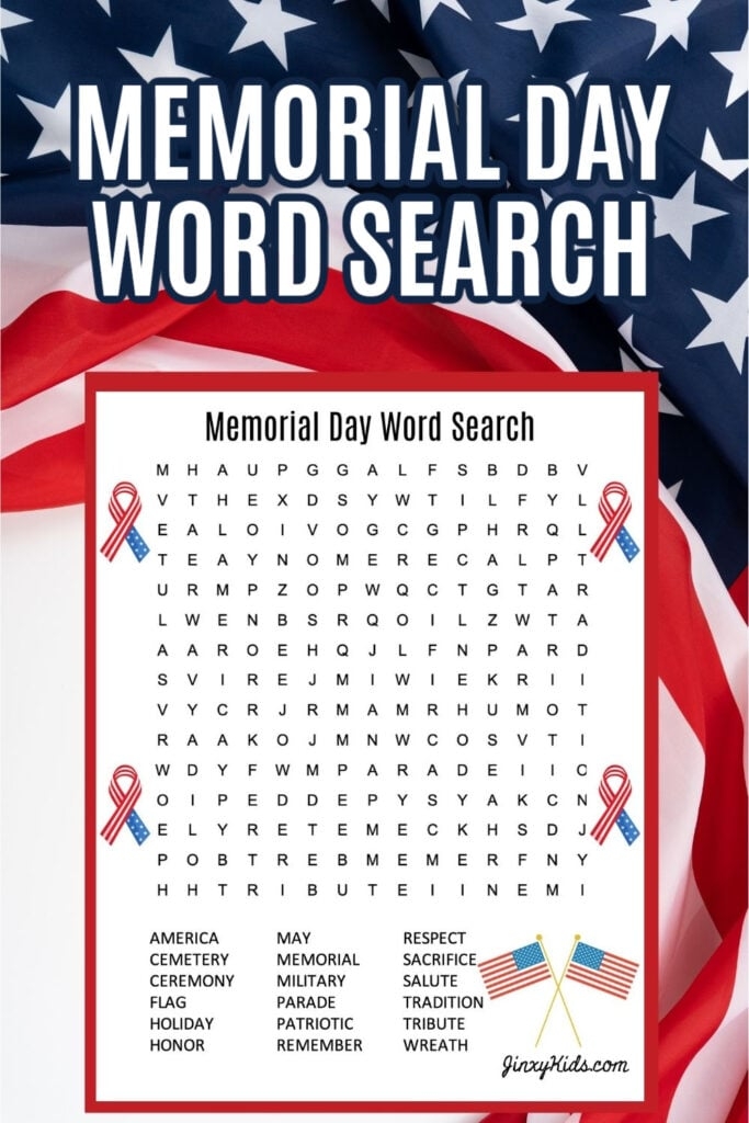 Free Printable Memorial Day Word Search Puzzle Jinxy Kids