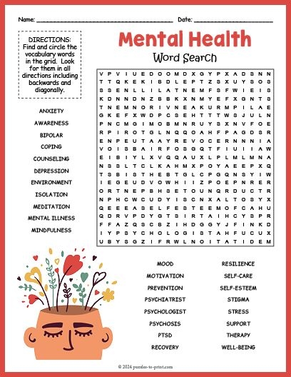 Free Printable Mental Health Word Search Artofit Free Printable Mental Health Word Search Artofit