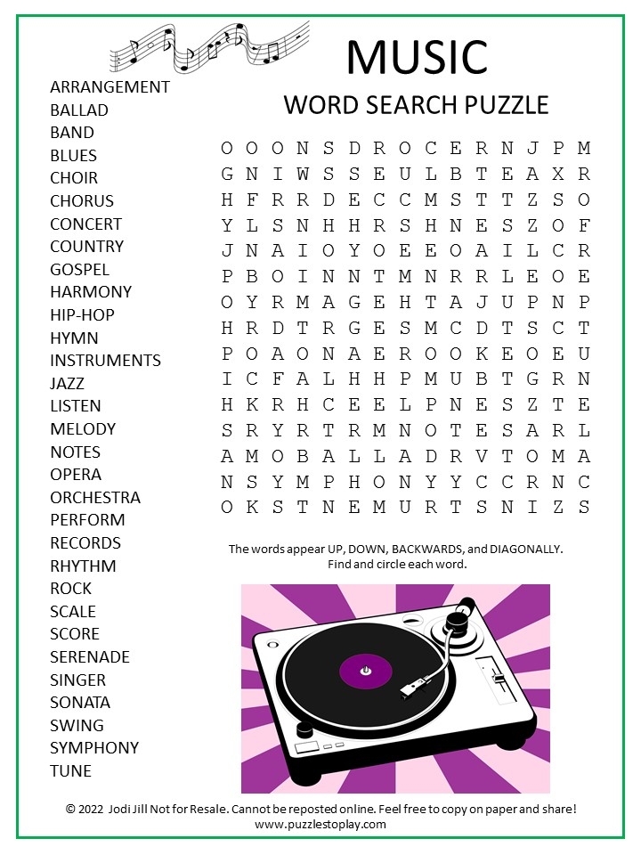 Free Printable Music Word Searches FREE Printable Hub