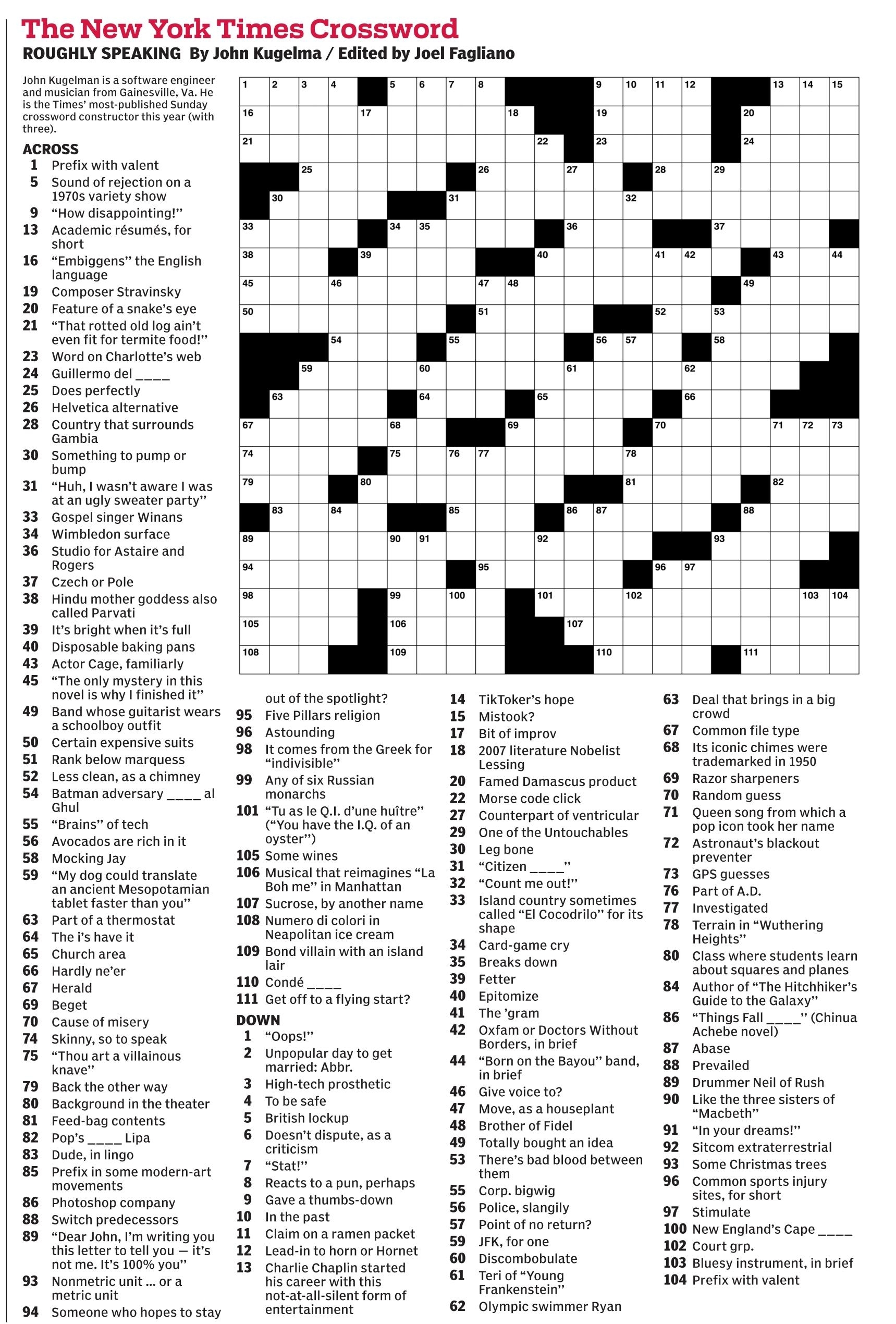 Free Printable New York Times Crossword Puzzles Printable Crossword