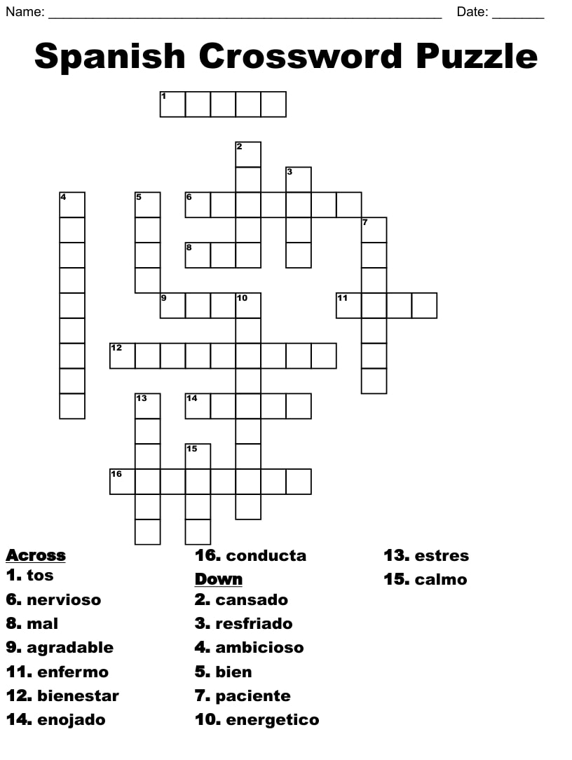 Free Printable Spanish Crossword Puzzles Printable JD