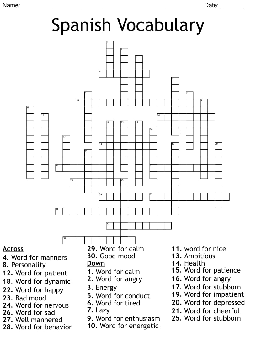 Free Printable Spanish Crossword Puzzles Printable JD