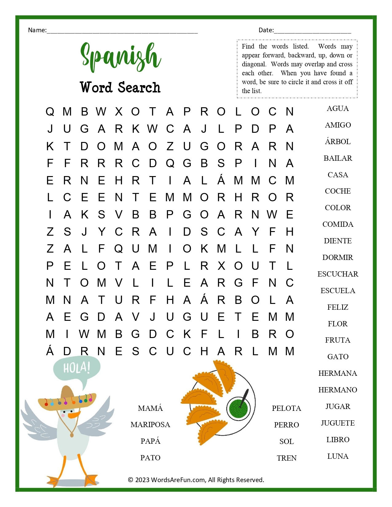 Free Printable Spanish Word Search FREE Printable HQ Free Printable Spanish Word Search FREE Printable HQ