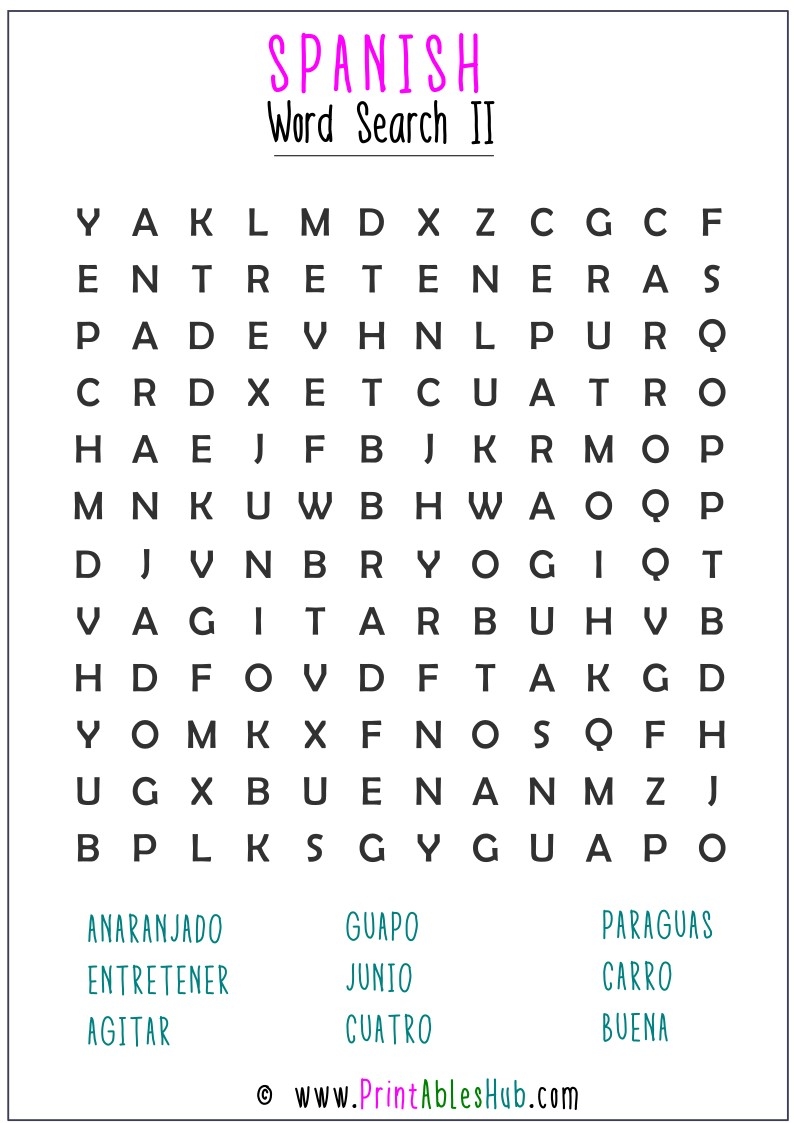 Free Printable Spanish Word Search Puzzle With Answer Key PDF