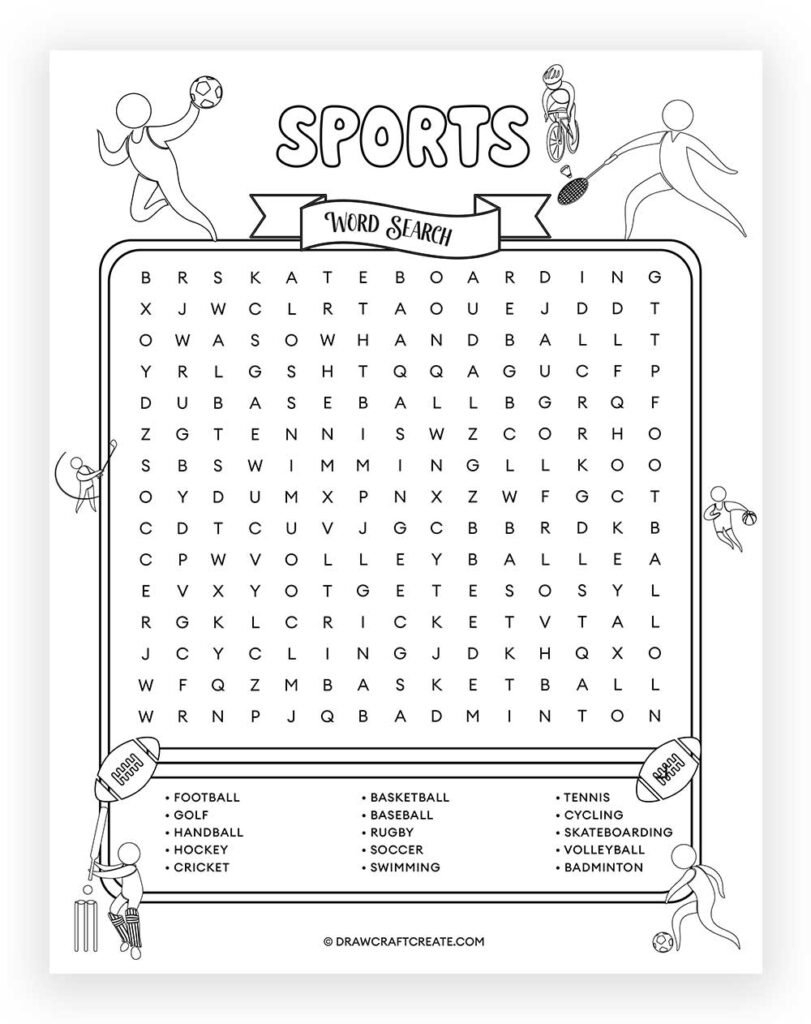Free Printable Sports Word Search Draw Craft Create