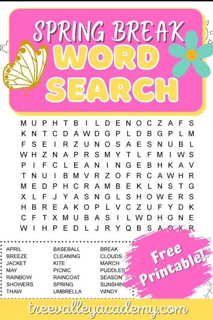 Free Printable Spring Break Word Search For Kids