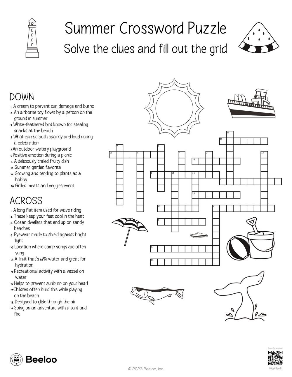 Free Printable Summer Crossword Puzzles FREE Printable