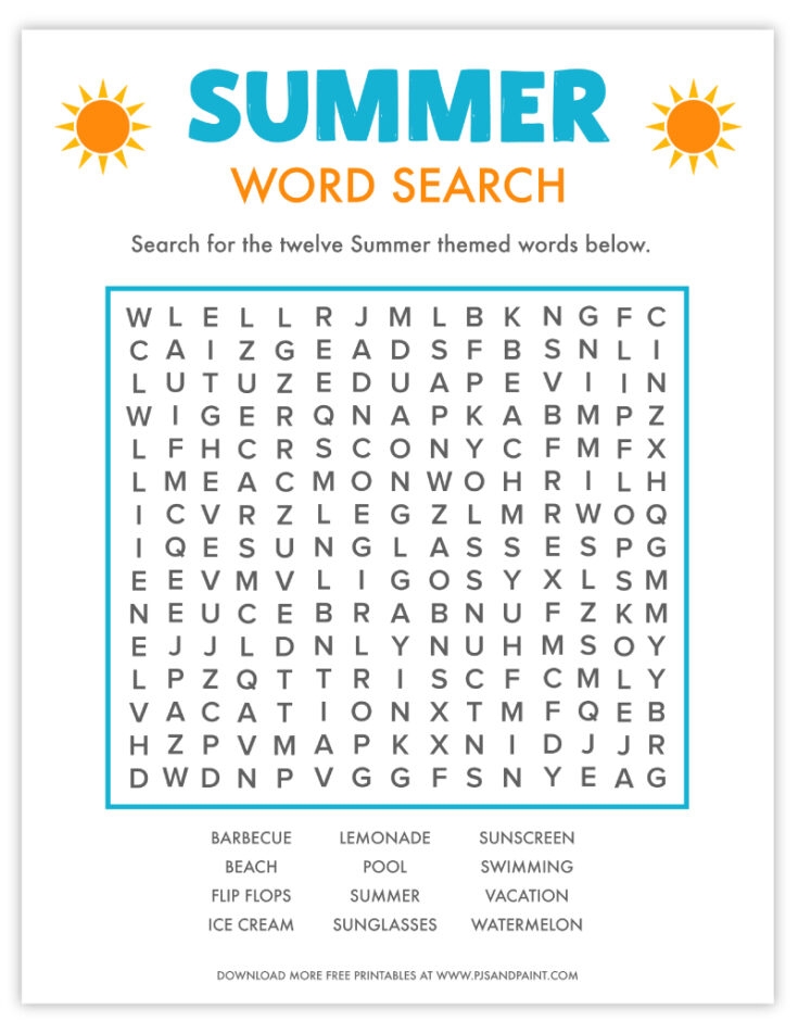 Free Printable Summer Word Search Pjs And Paint Free Printable Summer Word Search Pjs And Paint