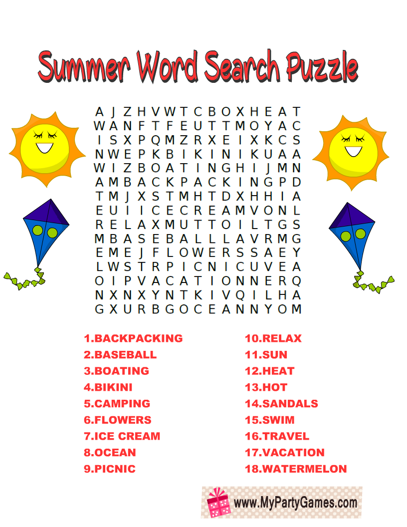 Free Printable Summer Word Search Puzzle With Key Free Printable Summer Word Search Puzzle With Key