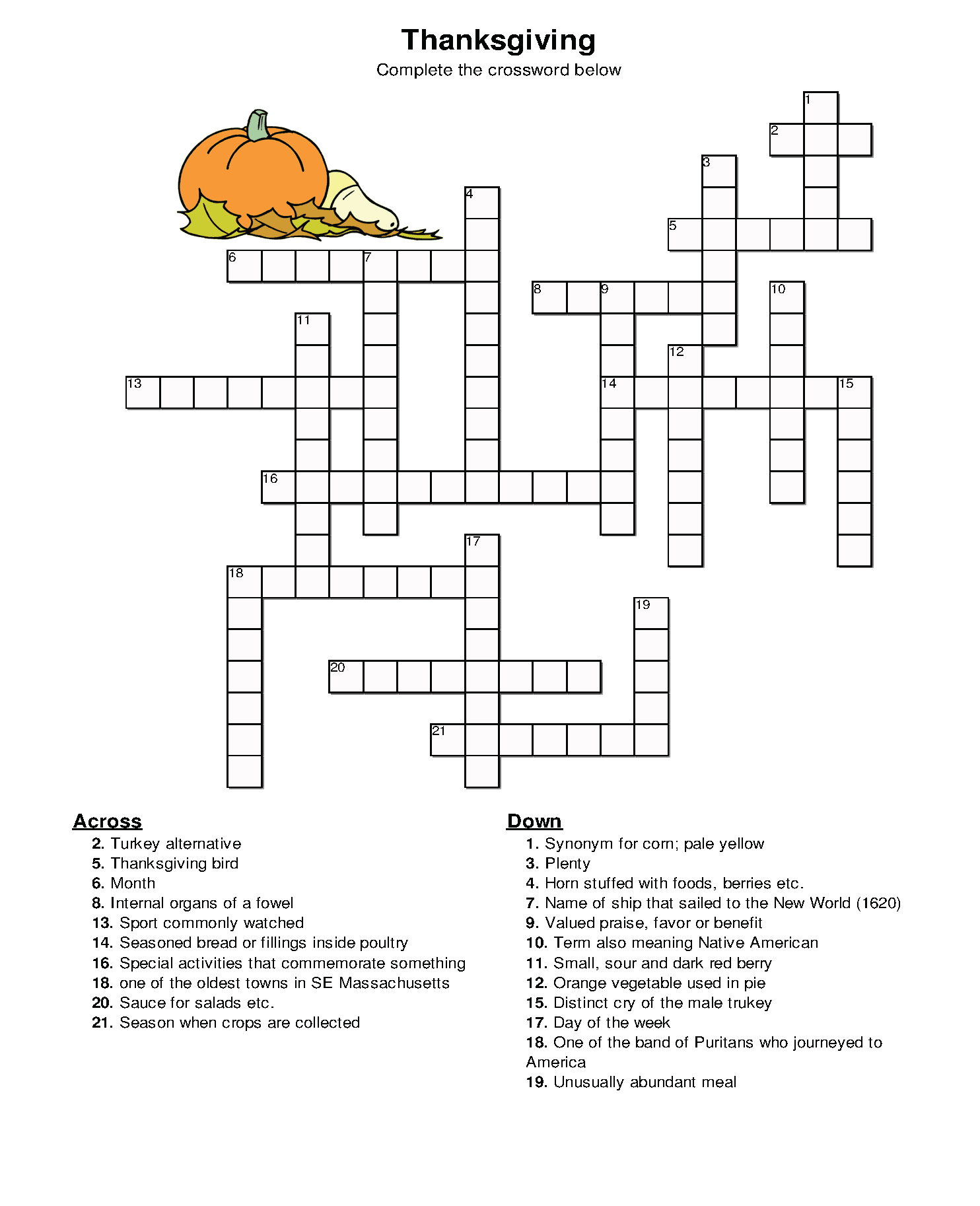Free Printable Thanksgiving Crossword Puzzles Free Printable Thanksgiving Crossword Puzzles