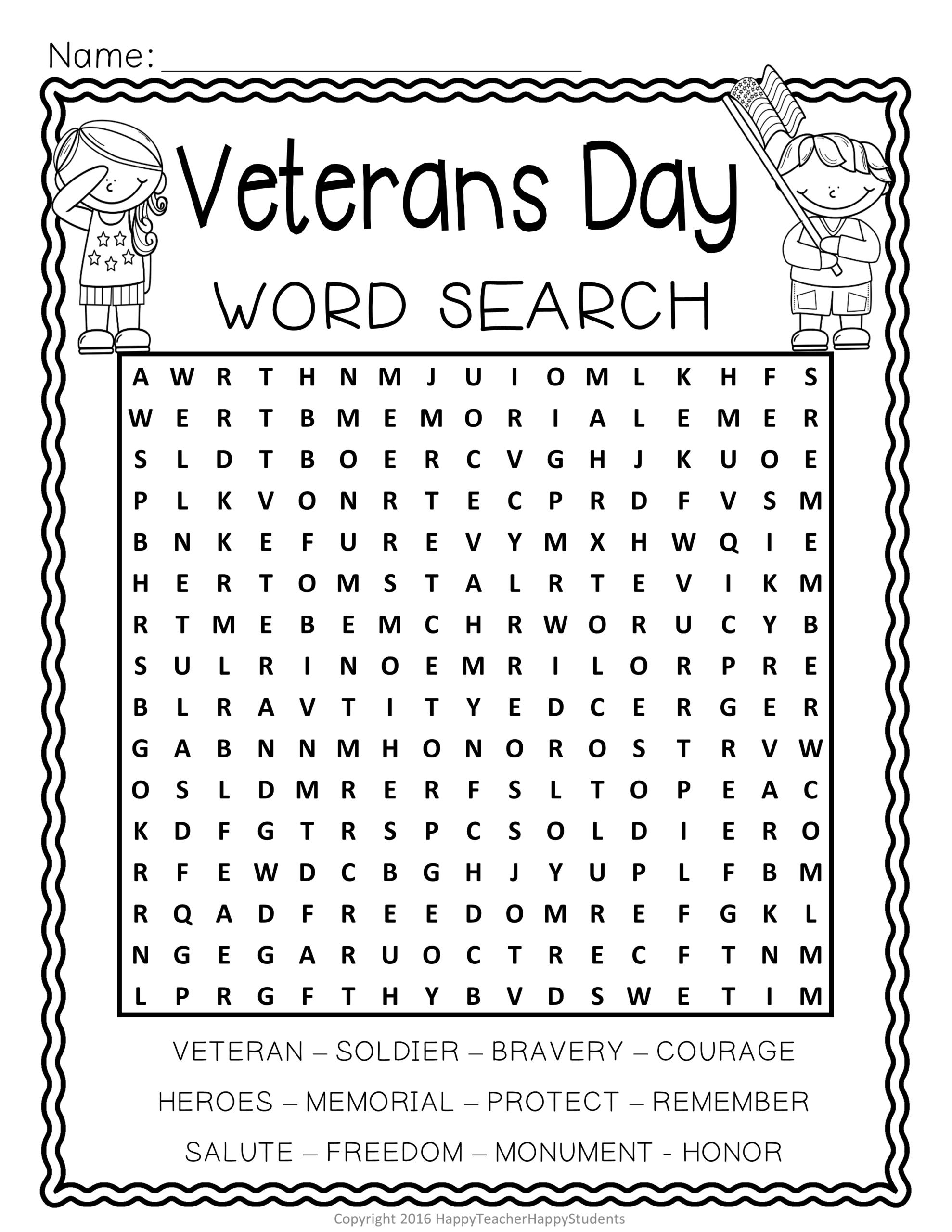 Free Printable Veterans Day Word Search Printable Word Searches