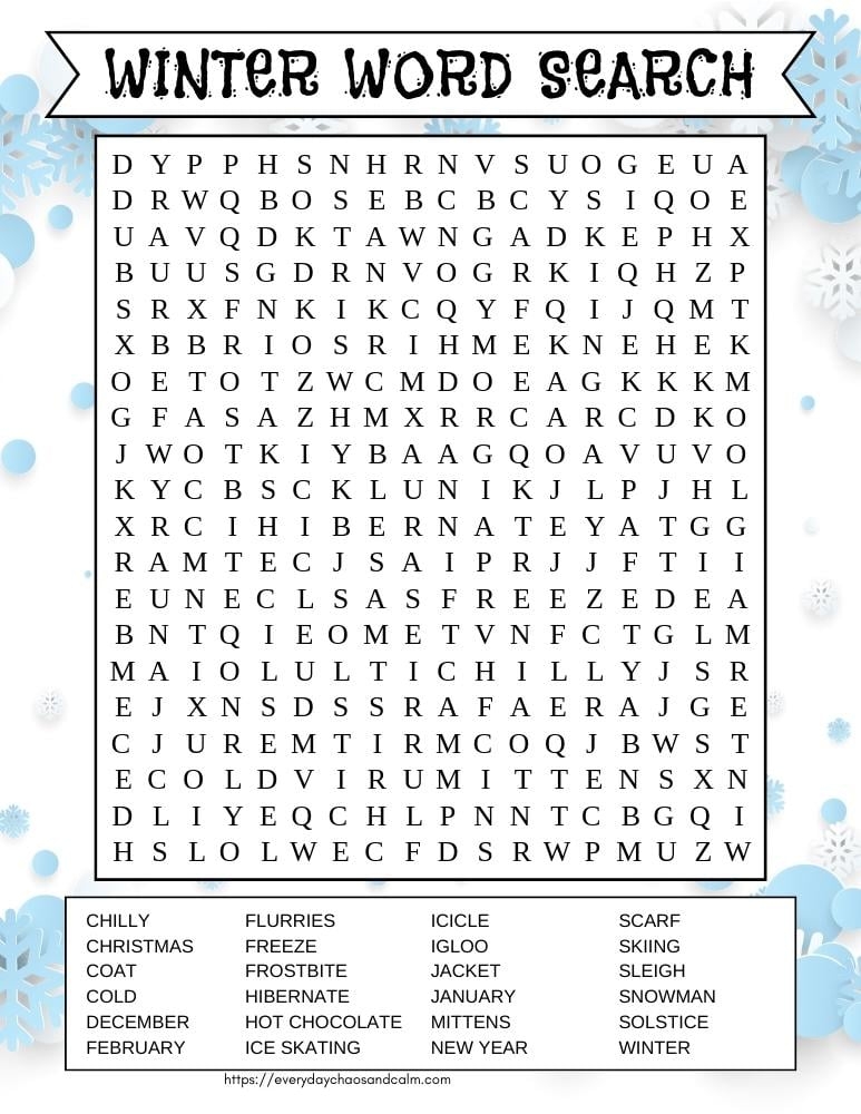 Free Printable Winter Word Searches For Kids