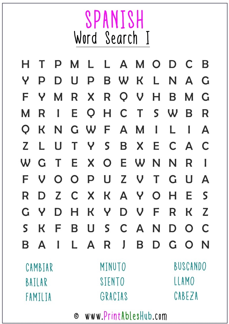 Free Spanish Word Search Printable