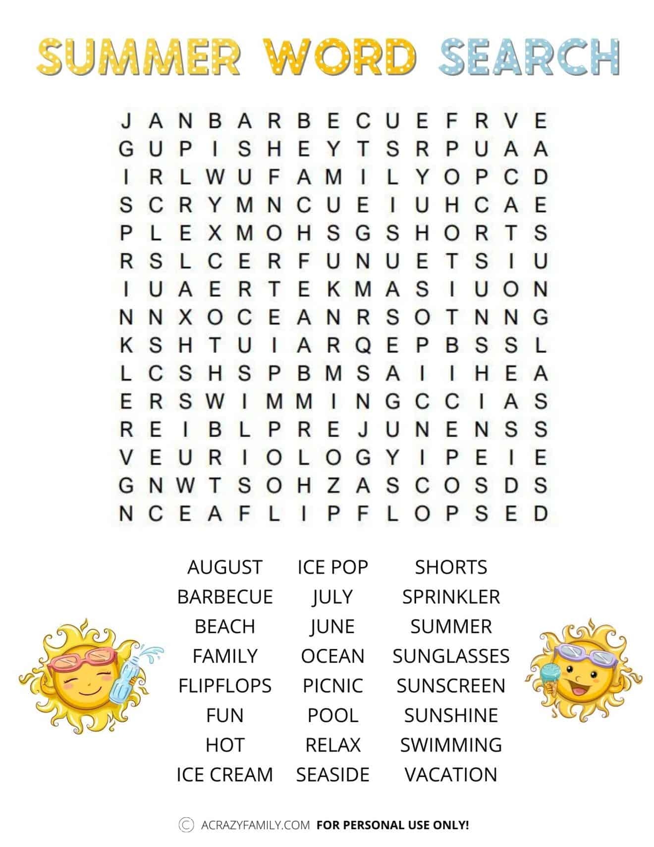 Free Summer Word Search Printable A Crazy Family Free Summer Word Search Printable A Crazy Family
