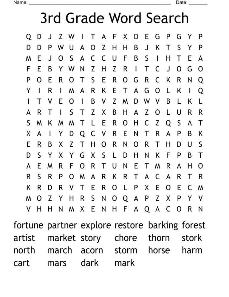 3Rd Grade Word Search Free Printable: Fun Learning for Kids! - Premium