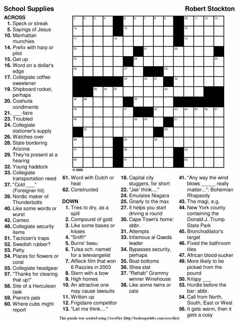 Fun Crossword Puzzles Printable For Adults Free Printable Crosswords