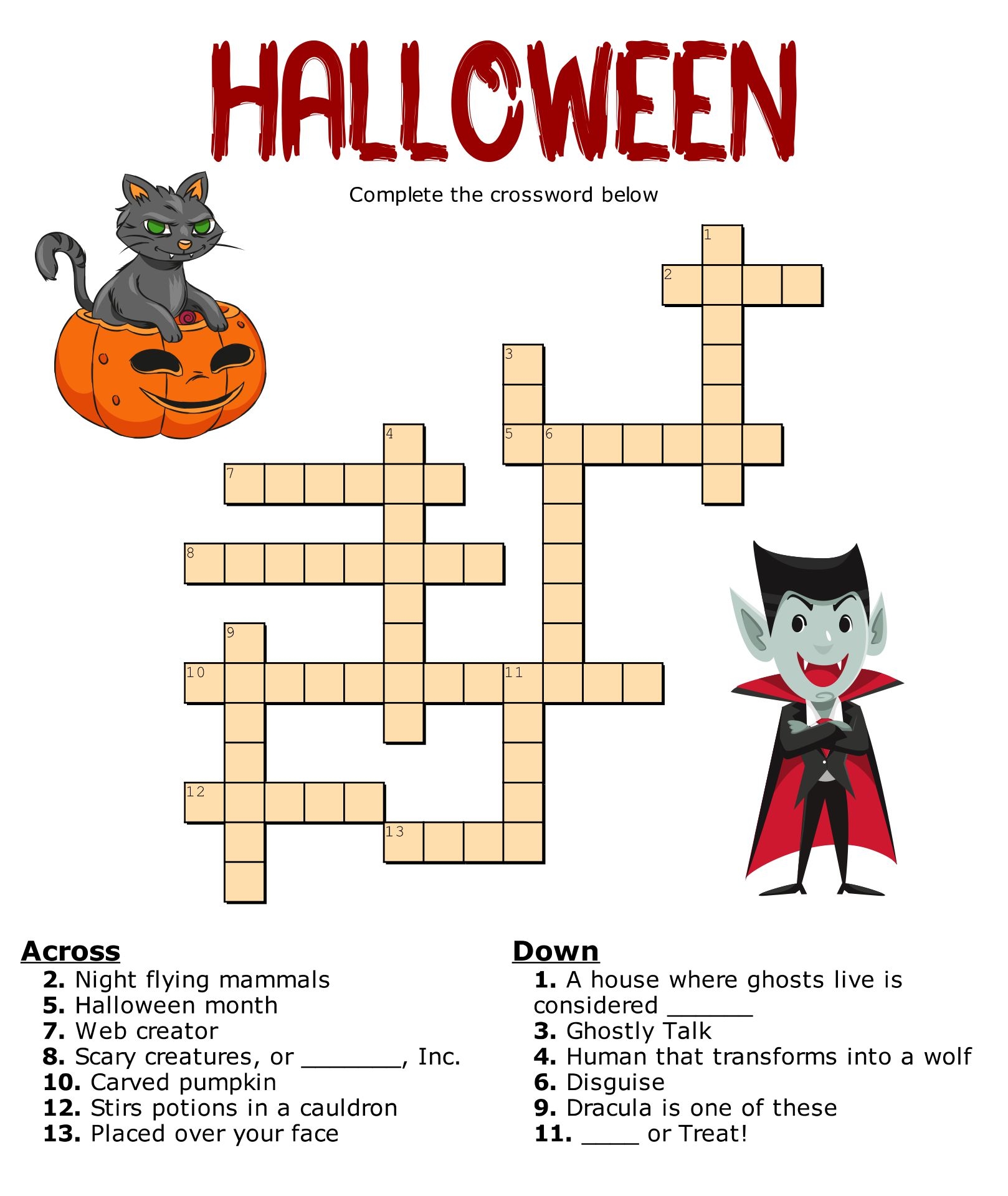 Halloween Crossword Puzzle 15 Free PDF Printables Printablee
