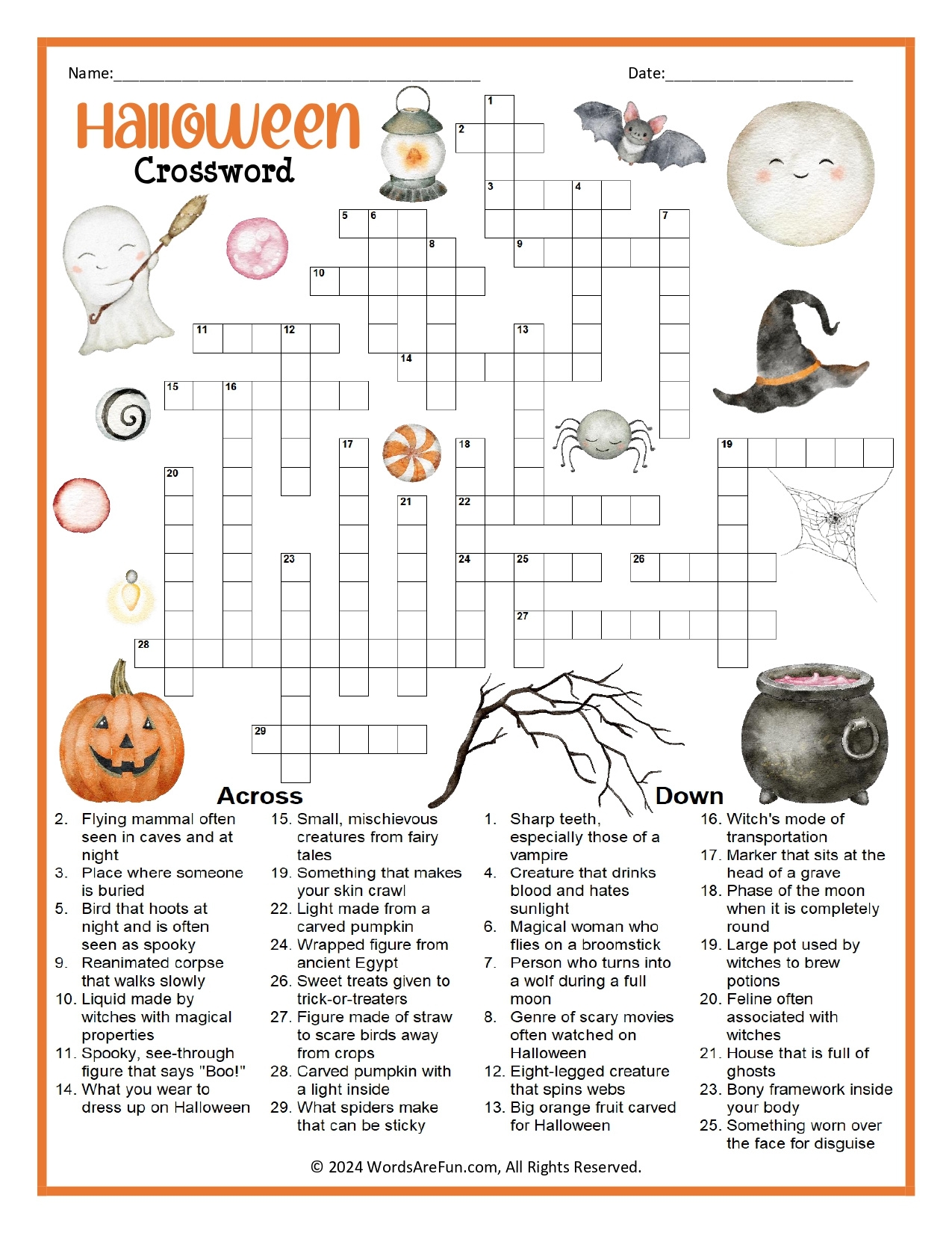Halloween Crosswords Printable FREE Printable HQ