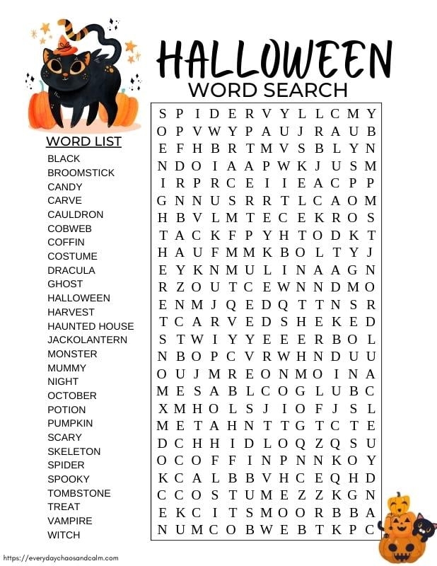Halloween Word Search Printable Free Halloween Word Search Printables