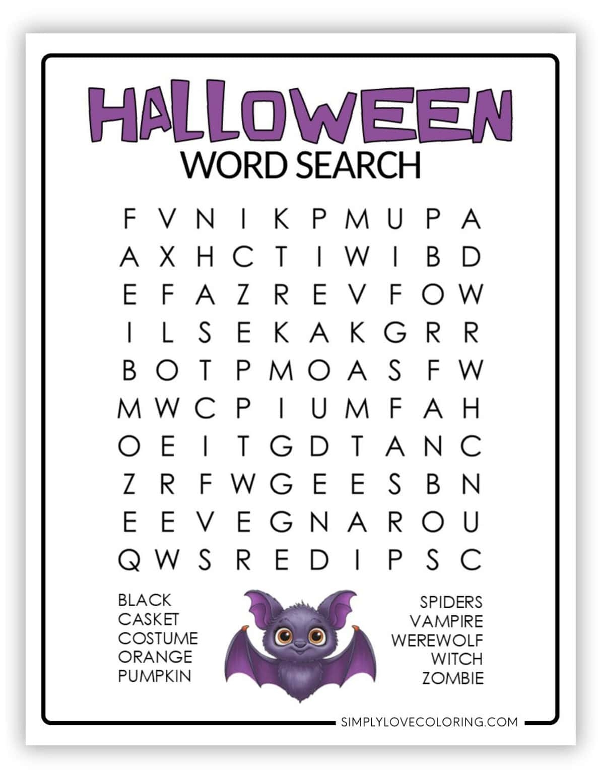 Halloween Word Search Printable Free PDF Downloads Simply Love Coloring