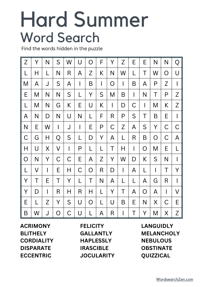 Hard Summer Word Search Printable Free Prints Me Now Online