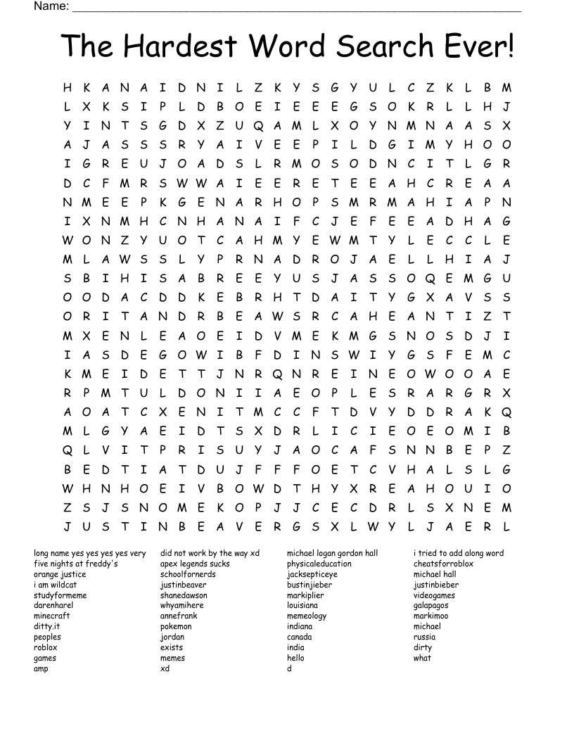 Hardest Word Search In The World Printable Free Printable Templates