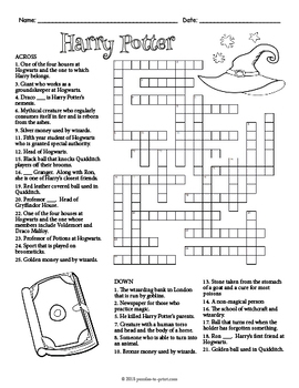 Harry Potter Crossword By Puzzles To Print Teachers Pay Teachers