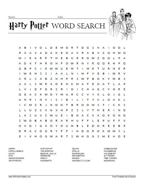 Harry Potter Word Search Free Printable Harry Potter Word Search Free Printable