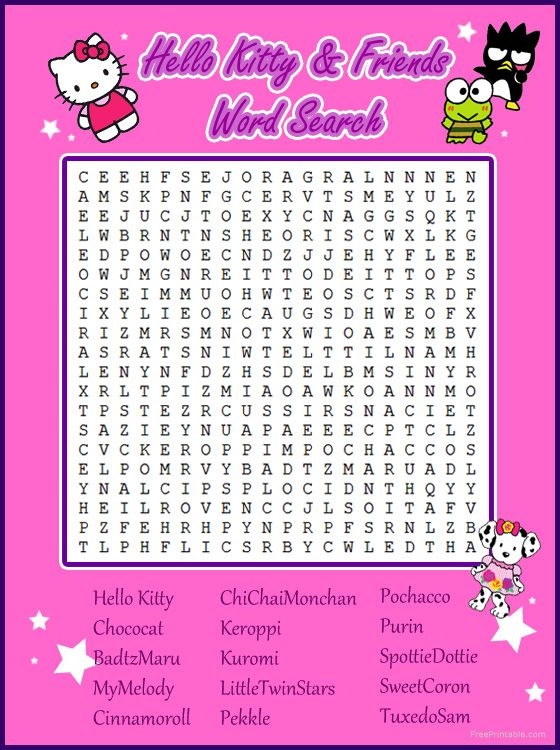 Hello Kitty Word Search Printable Word Search Maker
