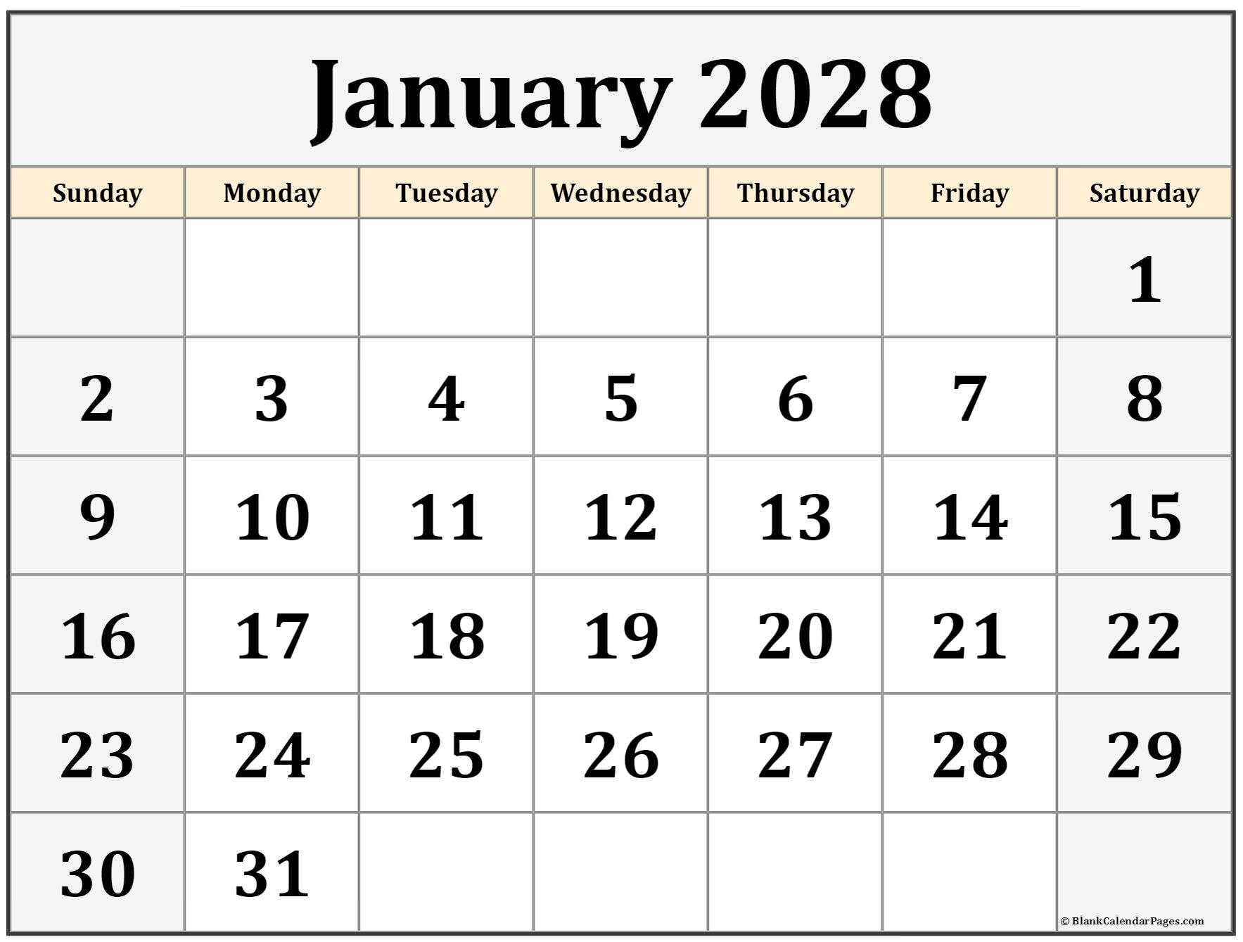 January 2028 Calendar Free Printable Calendars
