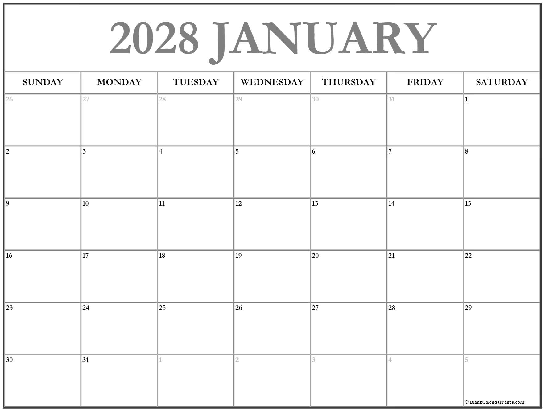 January 2028 Calendar Free Printable Calendars January 2028 Calendar Free Printable Calendars
