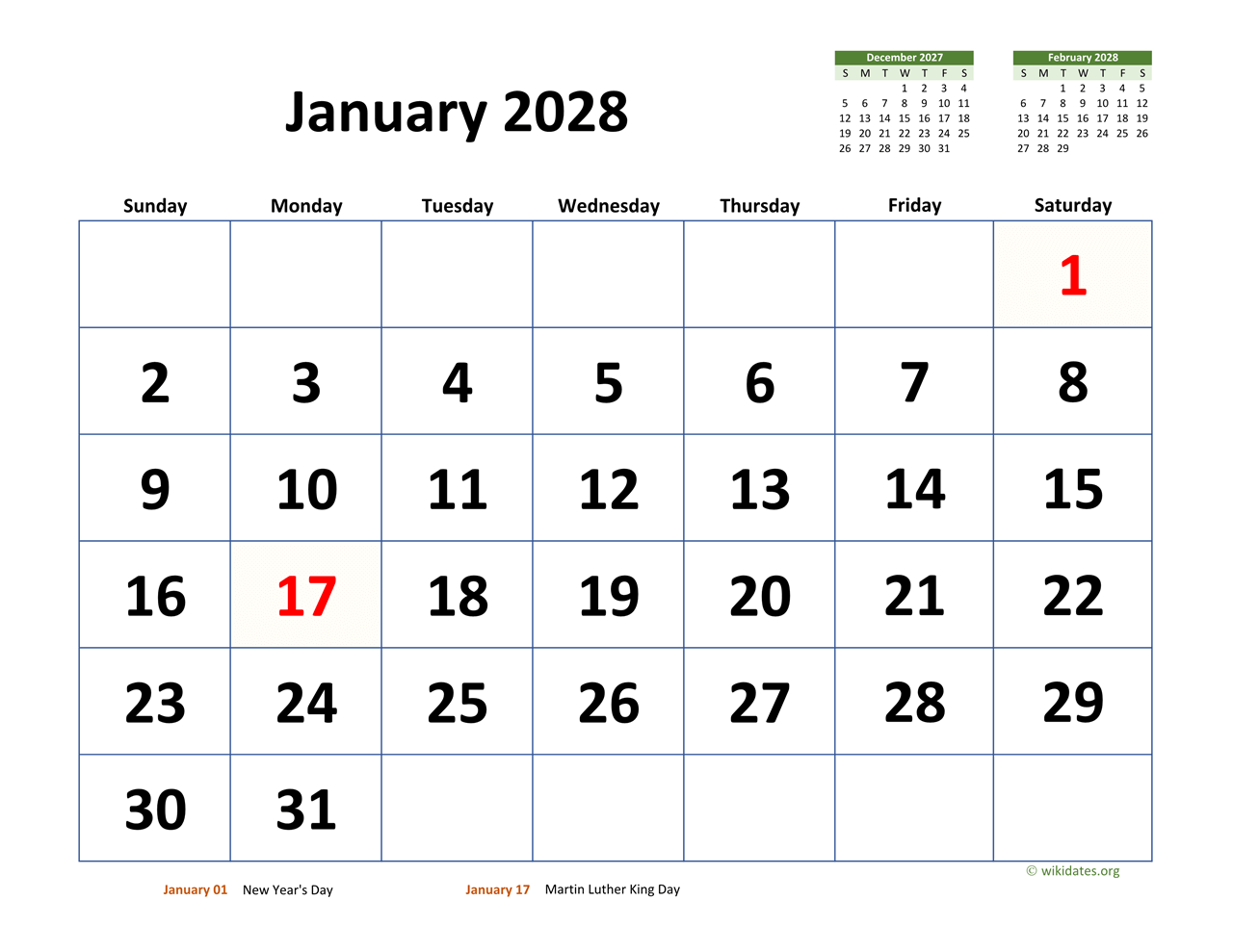 January 2028 Calendar With Extra large Dates WikiDates January 2028 Calendar With Extra large Dates WikiDates