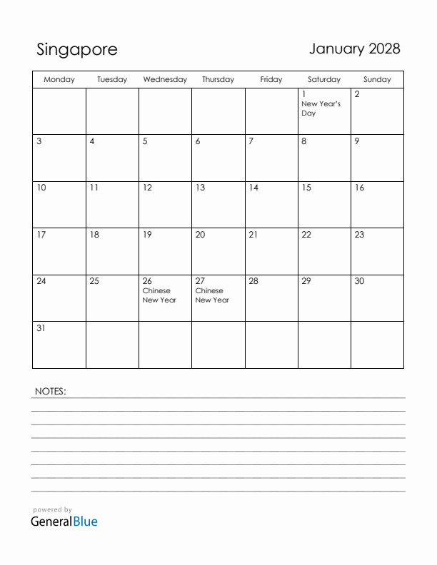 January 2028 Singapore Calendar With Holidays January 2028 Singapore Calendar With Holidays