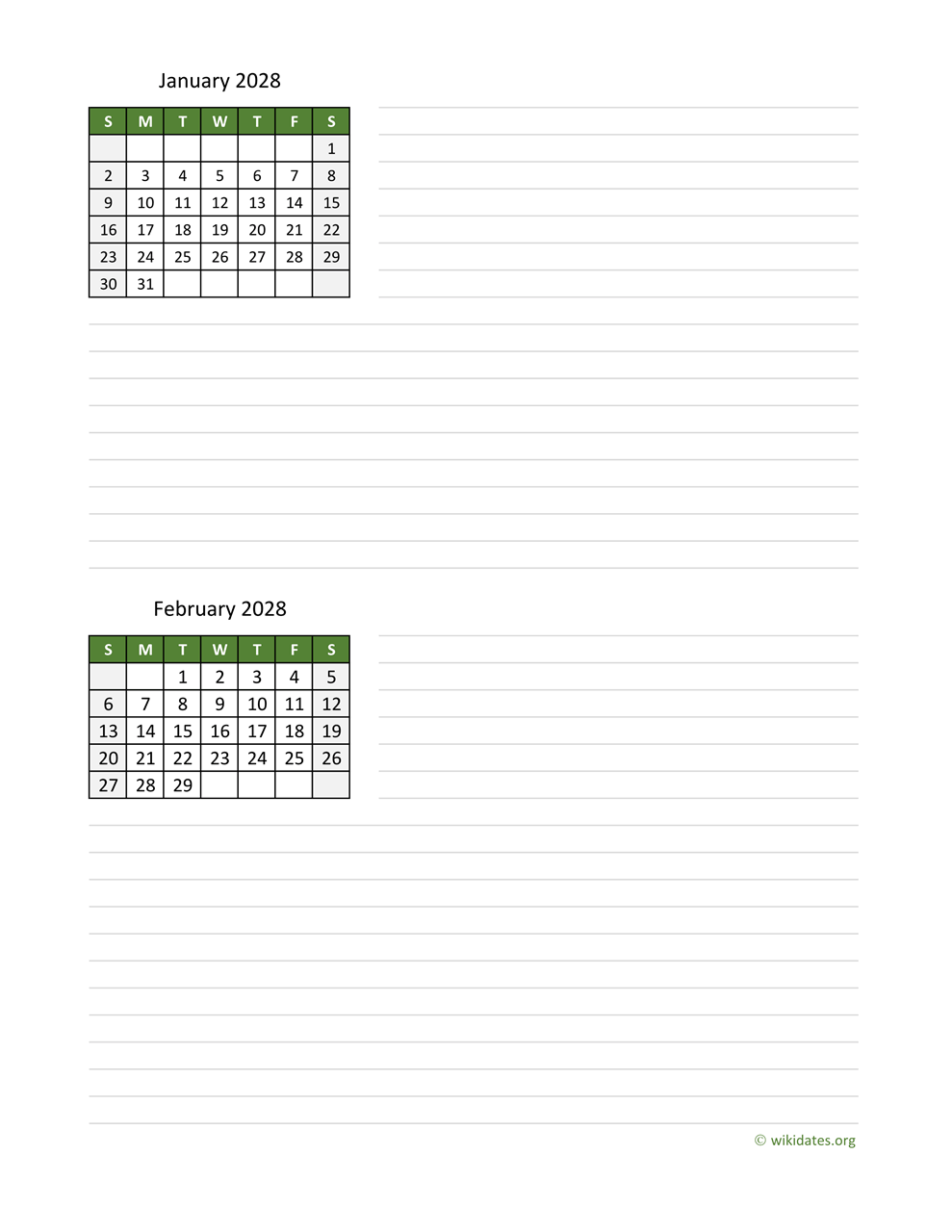 January And February 2028 Calendar WikiDates