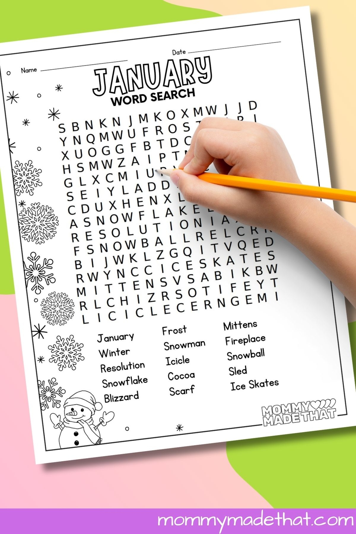 January Word Search Free Printable With Answer Key