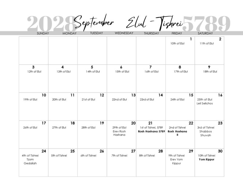 Jewish Calendars 2026 2027 2028 2029 2030