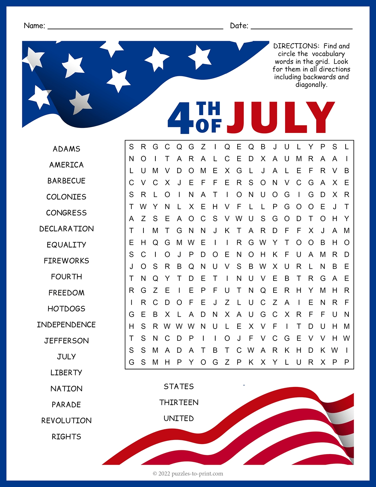 July Fourth Word Search Puzzles July Fourth Word Search Puzzles