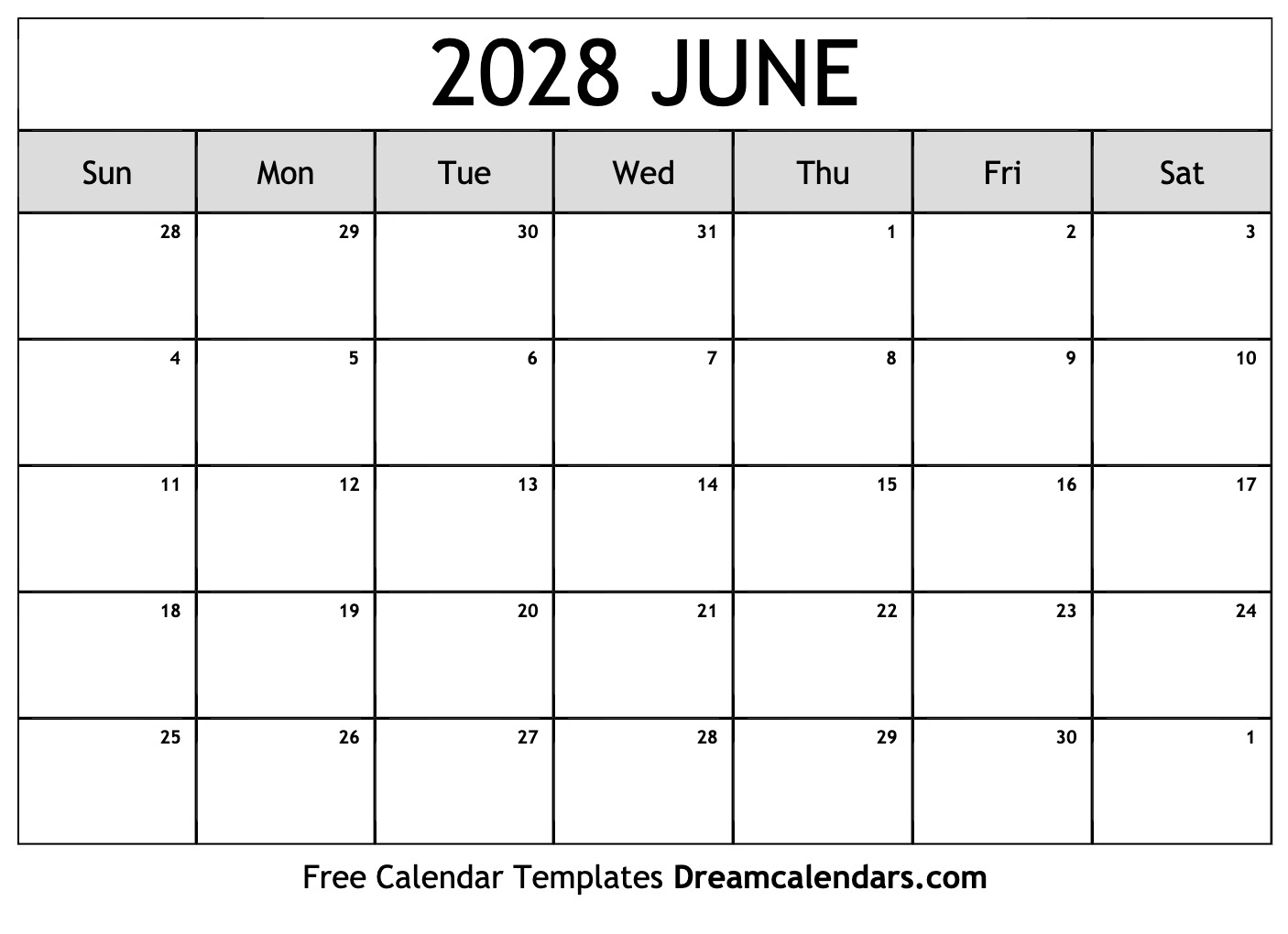 June 2028 Calendar Free Printable With Holidays And Observances June 2028 Calendar Free Printable With Holidays And Observances
